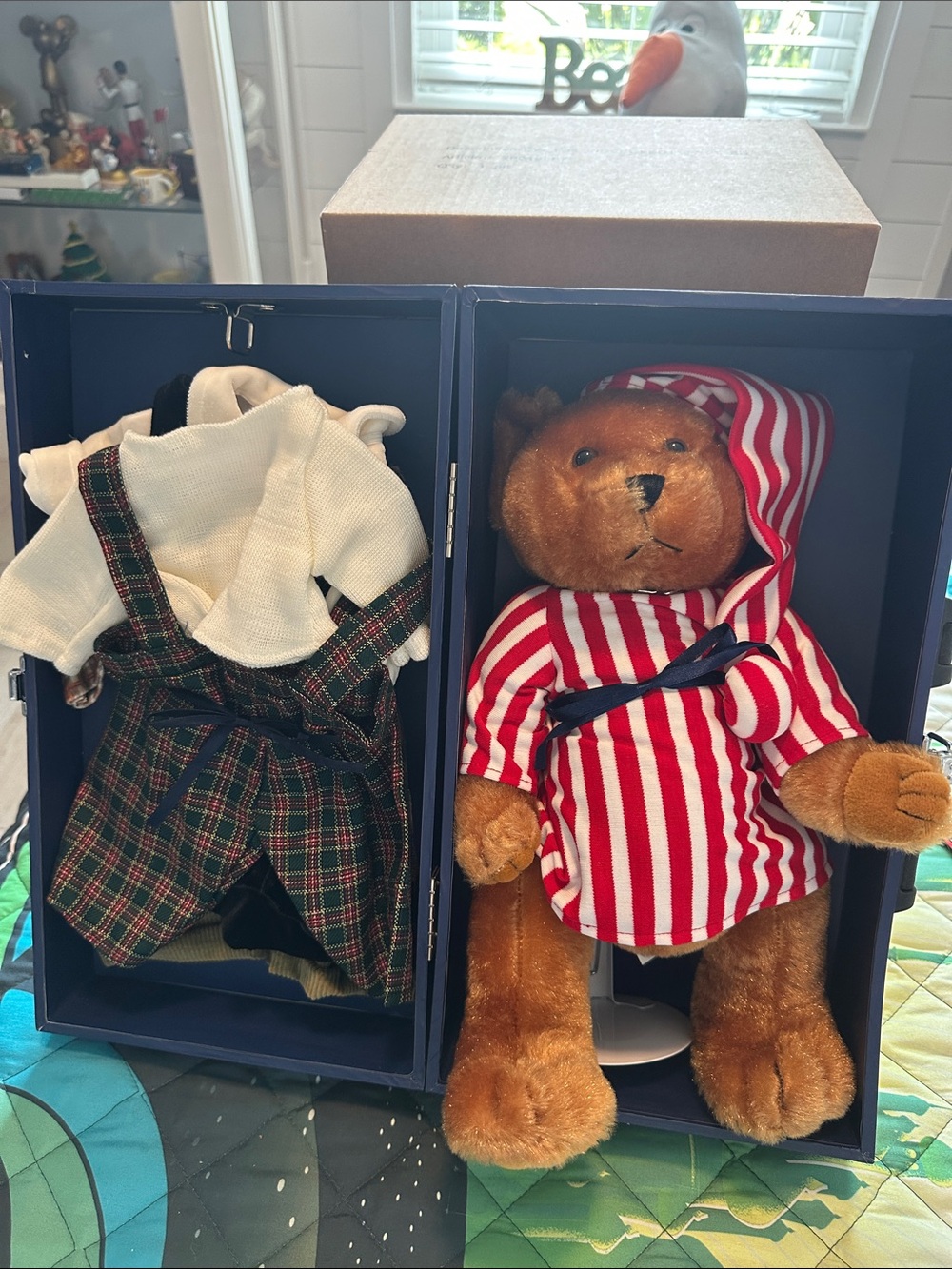 NEW Stuffed Brown Teddy Bear in Red & White Striped Hoodie with Plaid Outfit Set